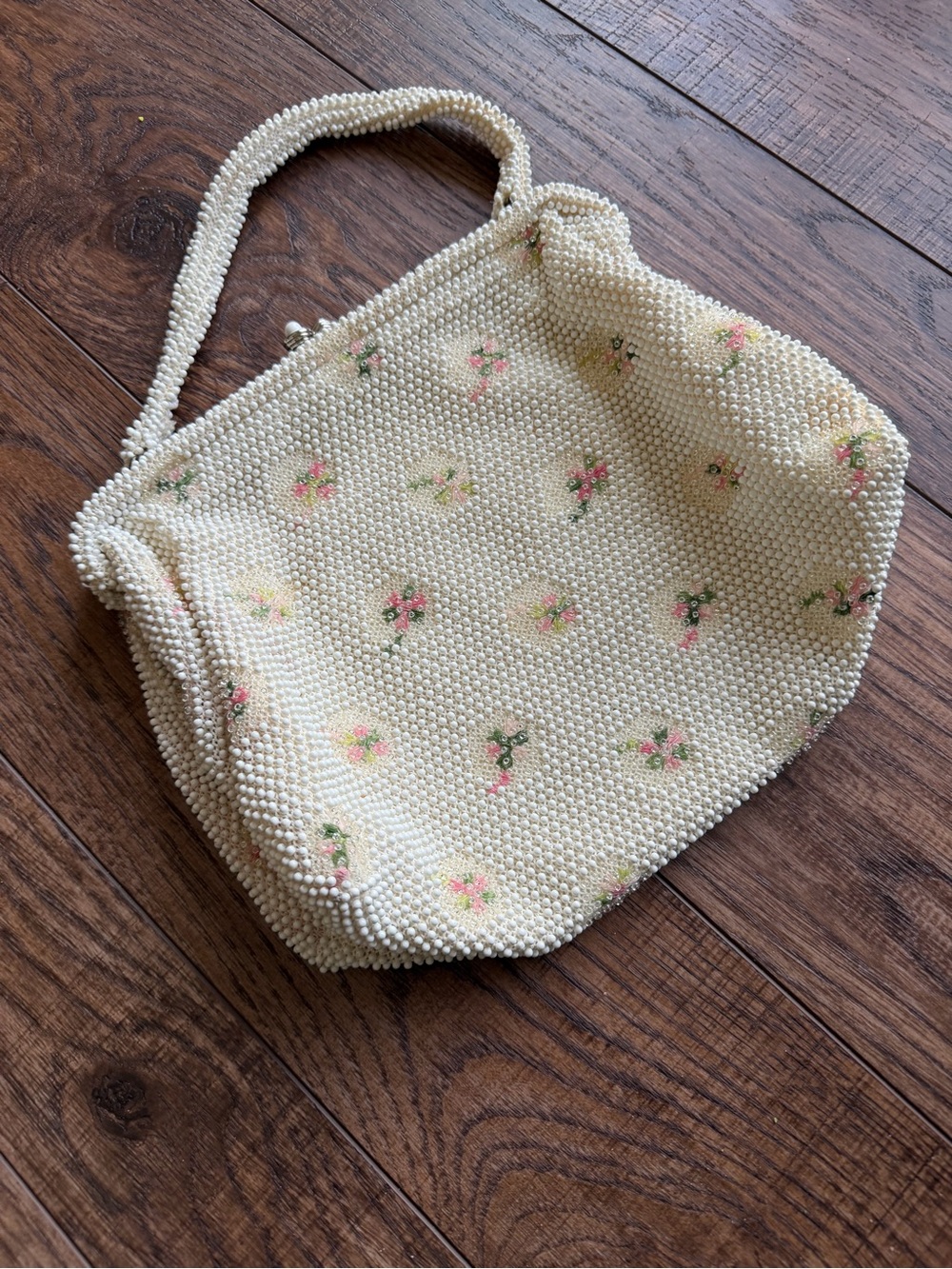 Vintage Cream Beaded Floral Handbag - Elegant Women's Bag